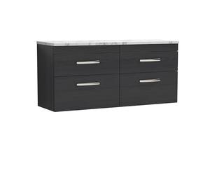 nuie ATH047LCM2 Athena Modern Bathroom Wall Hung 4 Soft Close Drawer Vanity Unit and Carrera Marble Laminate Worktop, 1200mm, Charcoal Black Woodgrain