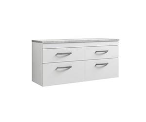 nuie ATH048LBG2 Athena Modern Bathroom Wall Hung 4 Soft Close Drawer Vanity Unit and Bellato Grey Laminate Worktop, 1200mm, Gloss White