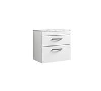 nuie ATH048LCM Athena Modern Bathroom Wall Hung 2 Soft Close Drawer Vanity Unit and Carrera Marble Laminate Worktop, 600mm, Gloss White
