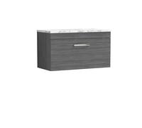 nuie Athena 800 Wall Hung Single Drawer Unit & Laminate Worktop - Anthracite Woodgrain, Grey