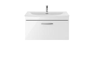 nuie ATH062G Athena Modern Bathroom Wall Hung 1 Soft Close Drawer Vanity Unit with Curved Ceramic Basin with 30mm Profile, 800mm, Gloss White