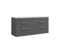 nuie ATH078LBG2 Athena Modern Bathroom Wall Hung 4 Soft Close Drawer Vanity Unit and Bellato Grey Laminate Worktop, 1200mm, Gloss Grey