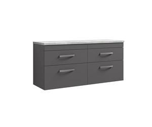 nuie ATH078LBG2 Athena Modern Bathroom Wall Hung 4 Soft Close Drawer Vanity Unit and Bellato Grey Laminate Worktop, 1200mm, Gloss Grey