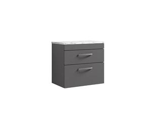 nuie ATH078LCM Athena Modern Bathroom Wall Hung 2 Soft Close Drawer Vanity Unit and Carrera Marble Laminate Worktop, 800mm, Gloss Grey