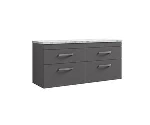 nuie ATH078LCM2 Athena Modern Bathroom Wall Hung 4 Soft Close Drawer Vanity Unit and Carrera Marble Laminate Worktop, 1200mm, Gloss Grey