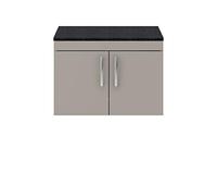 nuie ATH097LSB Athena | Modern Bathroom Wall Hung Vanity Unit with 2 Soft Close Doors and Sparkling Black Worktop, 800mm, Stone Grey
