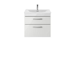 nuie ATH110G Athena Modern Bathroom Wall Hung 2 Soft Close Drawers Vanity Unit with Curved Ceramic Basin with 30mm Profile, 600mm, Gloss Grey Mist