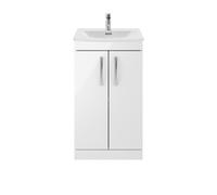 Nuie Athena 500 Floor Standing 2-door Vanity & Curved Basin - Gloss White