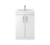 Nuie Athena 600 Floor Standing 2-door Vanity & Mid-edge Basin - Gloss White, White