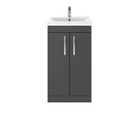 Nuie Athena 2 Door Vanity Unit and Minimalist Ceramic Basin | Gloss Grey | MDF | 500mm