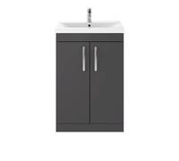 Nuie Athena 2 Door Vanity Unit and Minimalist Ceramic Basin | Gloss Grey | MDF | 600mm