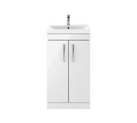 Nuie Athena 500 Floor Standing 2-door Vanity & Minimalist Basin - Gloss White, White