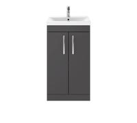 Nuie Athena 2 Door Vanity Unit and Thin Edge Ceramic Basin | Gloss Grey | MDF | 500mm