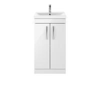 Nuie Athena 2 Door Vanity Unit and Thin Edge Ceramic Basin | Gloss White | MDF | 500mm