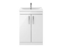 Nuie Athena 2 Door Vanity Unit and Thin Edge Ceramic Basin | Gloss White | MDF | 600mm
