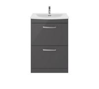 Nuie Athena 2 Drawer Vanity Unit and Curved Ceramic Basin | Gloss Grey | MDF | 600mm