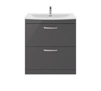Nuie Athena 2 Drawer Vanity Unit and Curved Ceramic Basin | Gloss Grey | MDF | 800mm