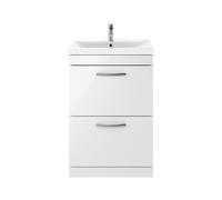 Nuie Athena 600 Floor Standing 2-drawer Vanity & Mid-edge Basin - Gloss White, White