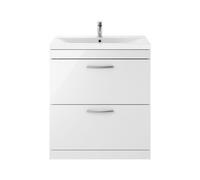 Nuie Athena 2 Drawer Vanity Unit and Mid Edge Ceramic Basin | Gloss White | MDF | 800mm