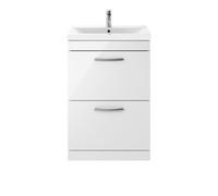 Nuie Athena 2 Drawer Vanity Unit and Thin Edge Ceramic Basin | Gloss White | MDF | 600mm