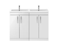 Nuie Athena 4 Door Vanity Unit and Double Ceramic Basins | Gloss White | MDF | 1200mm