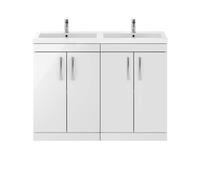 Nuie Athena 4 Door Vanity Unit and Double Polymarble Basins | Gloss White | MDF | 1200mm