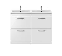 Nuie Athena 4 Drawer Vanity Unit and Double Ceramic Basins | Gloss White | MDF | 1200mm