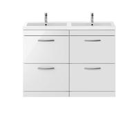 Nuie Athena 4 Drawer Vanity Unit and Double Polymarble Basins | Gloss White | MDF | 1200mm