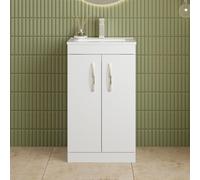 Nuie Athena 2 Door Vanity Unit and Minimalist Ceramic Basin | Gloss White | MDF | 500mm