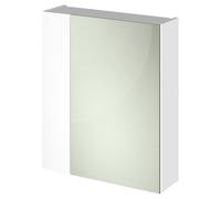 Nuie Athena Mirrored Cabinet with Offset Door | Gloss White | Glass/MDF | 600mm