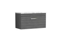 Nuie Athena Wall Hung 1-Drawer Vanity Unit With Laminate Worktop In Carrera Marble