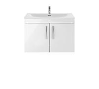 Nuie Athena Wall Hung 2 Door Vanity Unit and Curved Ceramic Basin | Gloss White | MDF | 800mm