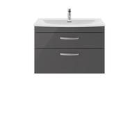 Nuie Athena 800 Wall Hung 2-drawer Vanity & Curved Basin - Gloss Grey