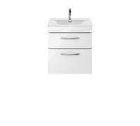 Nuie Athena Wall Hung 2 Drawer Vanity Unit and Curved Ceramic Basin | Gloss White | MDF | 500mm