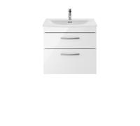 Nuie Athena Wall Hung 2 Drawer Vanity Unit and Curved Ceramic Basin | Gloss White | MDF | 600mm