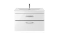 nuie ATH069G Athena Modern Bathroom Wall Hung 2 Soft Close Drawers Vanity Unit with Curved Ceramic Basin with 30mm Profile, 800mm, Gloss White