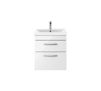 Nuie Athena Wall Hung 2 Drawer Vanity Unit and Mid Edge Ceramic Basin | Gloss White | MDF | 500mm