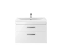 Nuie Athena Wall Hung 2 Drawer Vanity Unit and Mid Edge Ceramic Basin | Gloss White | MDF | 800mm