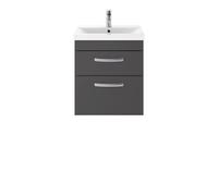 Nuie Athena Wall Hung 2 Drawer Vanity Unit and Thin Edge Ceramic Basin | Gloss Grey | MDF | 500mm