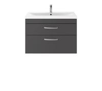 Nuie Athena Wall Hung 2 Drawer Vanity Unit and Thin Edge Ceramic Basin | Gloss Grey | MDF | 800mm