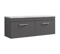 nuie ATH077LBG2 Athena Modern Bathroom Wall Hung 2 Soft Close Drawer Vanity Unit and Bellato Laminate Worktop, 1200mm, Gloss Grey
