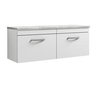 nuie Athena 1200mm Wall Hung 2-Drawer Unit & Laminate Worktop - Gloss White, White