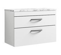 nuie Athena 800 Wall Hung 2-Drawer Unit & Laminate Worktop - Gloss White, White
