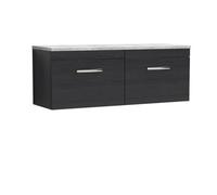 Nuie Athena Wall Hung 2-Drawer Vanity Unit With Laminate Worktop In Black Sparkle