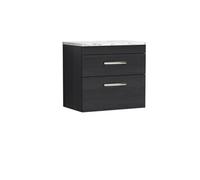 Nuie Athena Wall Hung 2-Drawer Vanity Unit With Laminate Worktop In Black Woodgrain