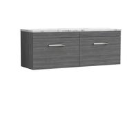 Nuie Athena Wall Hung 2-Drawer Vanity Unit With Laminate Worktop In Carrera Marble