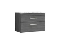 Nuie Athena Wall Hung 2-Drawer Vanity Unit With Laminate Worktop In Carrera Marble