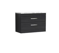 Nuie Athena Wall Hung 2-Drawer Vanity Unit With Laminate Worktop In Gloss White, Sleek Counter Top Vanity Unit In Charcoal Black