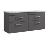 nuie ATH078LBG2 Athena Modern Bathroom Wall Hung 4 Soft Close Drawer Vanity Unit and Bellato Laminate Worktop, 1200mm, Gloss Grey