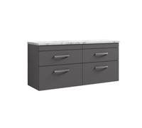 Nuie Athena Wall Hung 4-Drawer Vanity Unit & Bellato Grey Laminate Worktop, Sleek Counter Top Vanity Unit In Gloss Grey, 1200mm